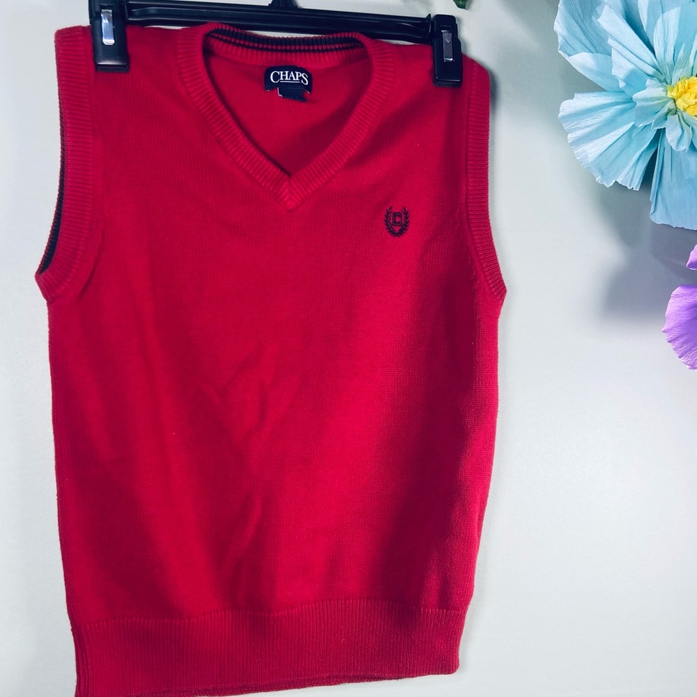 Chaps Kids V-Neck Sweater Vest in Vibrant Red